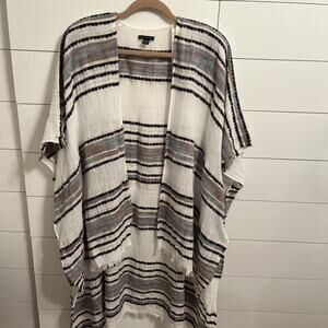 American Eagle Womens Poncho Kimono Striped Open Front Long Fringe Wrap One Size